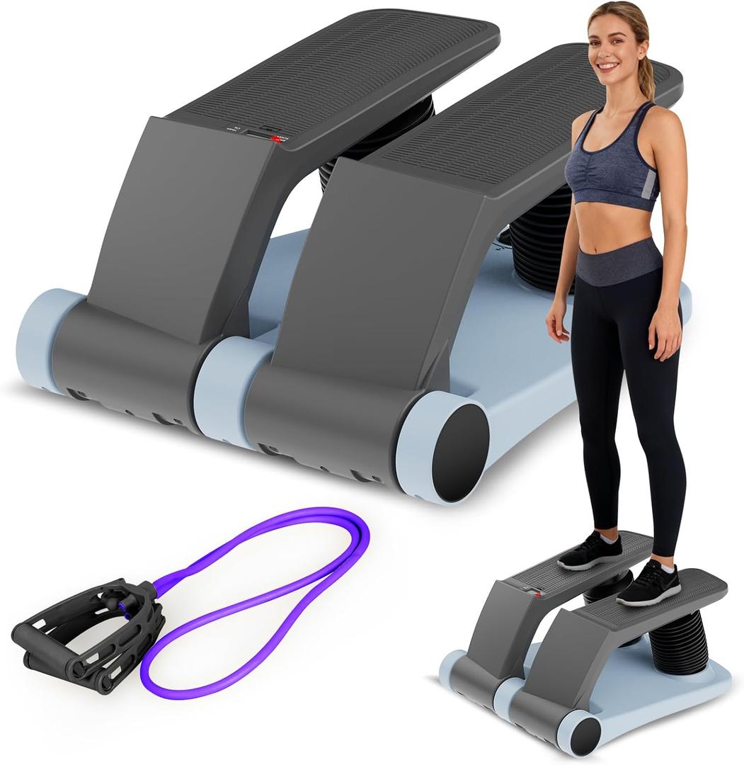 Air Stepper Exercise Machine with Resistance Bands, Stair Stepper with LCD Monitor, Adjustable Resistance Cardio Trainer for Home Workout, Compact Fitness Equipment, 300 lbs Weight Capacity (Blue/Black)