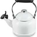 Le Creuset Enamel On Steel Demi Tea Kettle with Metal Finishes, 1.25 qt, White