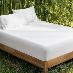 David's Home Cooling Fitted Sheet Queen Size, 100% Rayon Derived from Bamboo, 16" Deep Pocket 2.5cm Wider Elastic, Luxury Smooth Silky Soft Breathable Bottom Sheet for Hot Sleeper, White