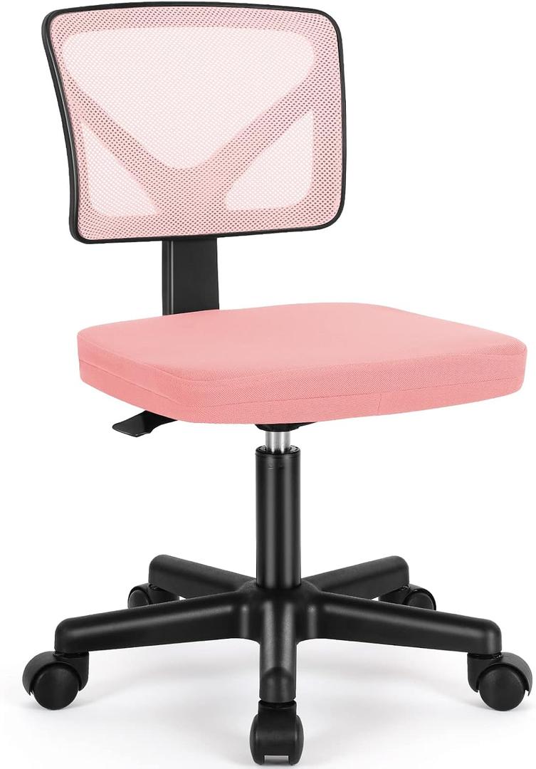 Sweetcrispy Small Desk Chair, Ergonomic Low-Back Mesh Rolling Work Swivel Chairs with Wheels, Armless Comfortable Seat Lumbar Support for Home, Bedroom, Study, Student, Adults,Classic Pink, 16.54 Inches X 16.34 Inches X 34.25 Inches