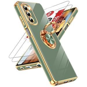 LeYi for Moto G Stylus 5G 2022 Case: with Tempered Glass Screen Protector [2 Pack] 360° Rotatable Ring Holder Magnetic Kickstand, Plating Rose Gold Edge for Moto G Stylus 5G 2022 Case, L-Green