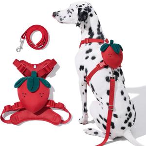 VETRESKA Strawberry Dog Harness and Leash Set, No Pull Dog Vest Harness for Medium Large Dogs, Walking and Training, Adjustable, Easy Control and Soft Padded Pet Harness and Backpack (M)