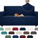 ZNSAYOTX Super Stretch Couch Cover (72"-92") Universal Sofa Covers with Elastic Bottom, Dog Cat Pets Friendly Washable Furniture Protector Fitted Sofa Slipcovers Stay in Place (Navy Blue, Sofa)