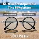 FEISEDY Adjustable Tint Sunglasses Polarized Men, 1-9 Gear Manual Dimming, Steampunk Round Metal Frame UV400 ND Filter B1400 (M)