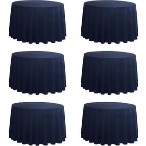 6-Pack Round 108-inch Navy Blue Table Cloths, Solid Stain and Wrinkle Resistant Circular Tablecloth, Premium Plain Weave Polyester Fabric Table Linen Covers for Hotel, Banquet