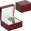 Wooden Single Watch Gift Box with Pillow, Wood Wristwatch Wrist Watch Case Storage Box for Christmas, Birthdays, Anniversary (Wood Color B)