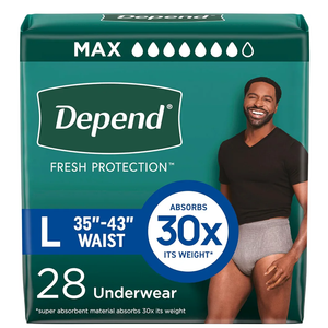 Depend Fresh Protection Adult Diapers, Incontinence Underwear for Men, Disposable, Maximum, Large, Grey, 28 Count