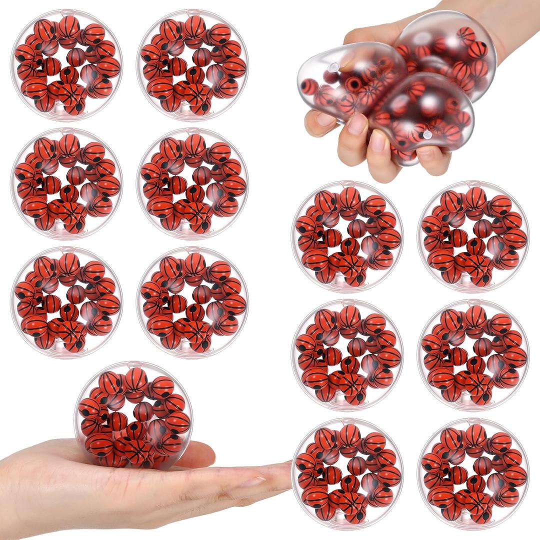 Shappy 12 Pcs Basketball Stress Relief Balls 2.36 Inch Acrylic Beads Fidget Stress Ball Sensory Toy Bulk Toy for Adults Asmr Therapy Toys for Gifts, Sport Party Favors (Orange,black)