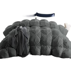 puredown Grey Goose Down Comforter King Size 800 Fill Power, 100% Cotton All Season Duvet Insert 700 Thread Count, Cloud Fluffy Pinch Pleat Extra Warmth