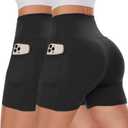 CAMPSNAIL Biker Shorts Women with Pockets - 3"/5"/8" High Waisted Workout Spandex Tummy Control Gym Running Yoga Shorts, L-XL