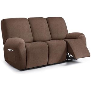 ANARACHON Leather Look Recliner Couch Cover, 8-Pieces Stretch Recliner Sofa Covers, Soft Reclining Slipcover, Washable Furniture Protector for Pets (3 Seater, Lychee Brown)