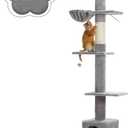 PEQULTI Cat Tree Floor to Ceiling, Tall Cat Tower, Adjustable Height (83''-108'') 5 Tiers Climbing Tree for Indoor Cats with Cat Condo, Scratching Post and Ladder, Grey