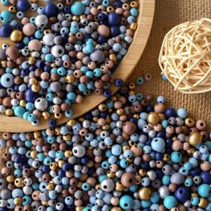 1370Pcs Colored Wooden Beads Round Blue Wooden Beads Colorful Natural Wood Bead Gold Festival Farmhouse Wood Bead for DIY Crafts Easter Party Festival Decoration(6/8/10mm)