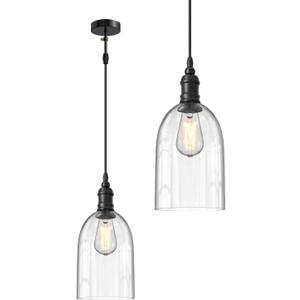 WINSOON Black Pendant Light, Single Ceiling Pendant Lights Kitchen Island, Hanging Light Fixture, Adjustable UL Listed 59 Inch Cord, E26/E27 Base(40W max.), Modern Oval Shape, Black (1 Pack)