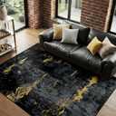 RELEANY Washable Area Rugs 4'x6' Non-Slip Modern Abstract Soft for Living Room Entryway Bedroom Nursery, Print Pattern, Dark Black Gold