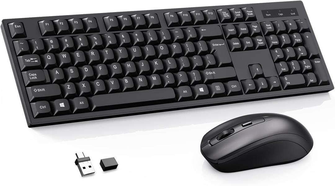 Wireless Keyboard and Mouse Combo-Full Size QWERTY Layout 2.4G Stereo Keycap Ergonomically Designed for Laptop,PC,Notebook,Windows,Computer,with USB-A&Typ-C 2-in-1 Receiver