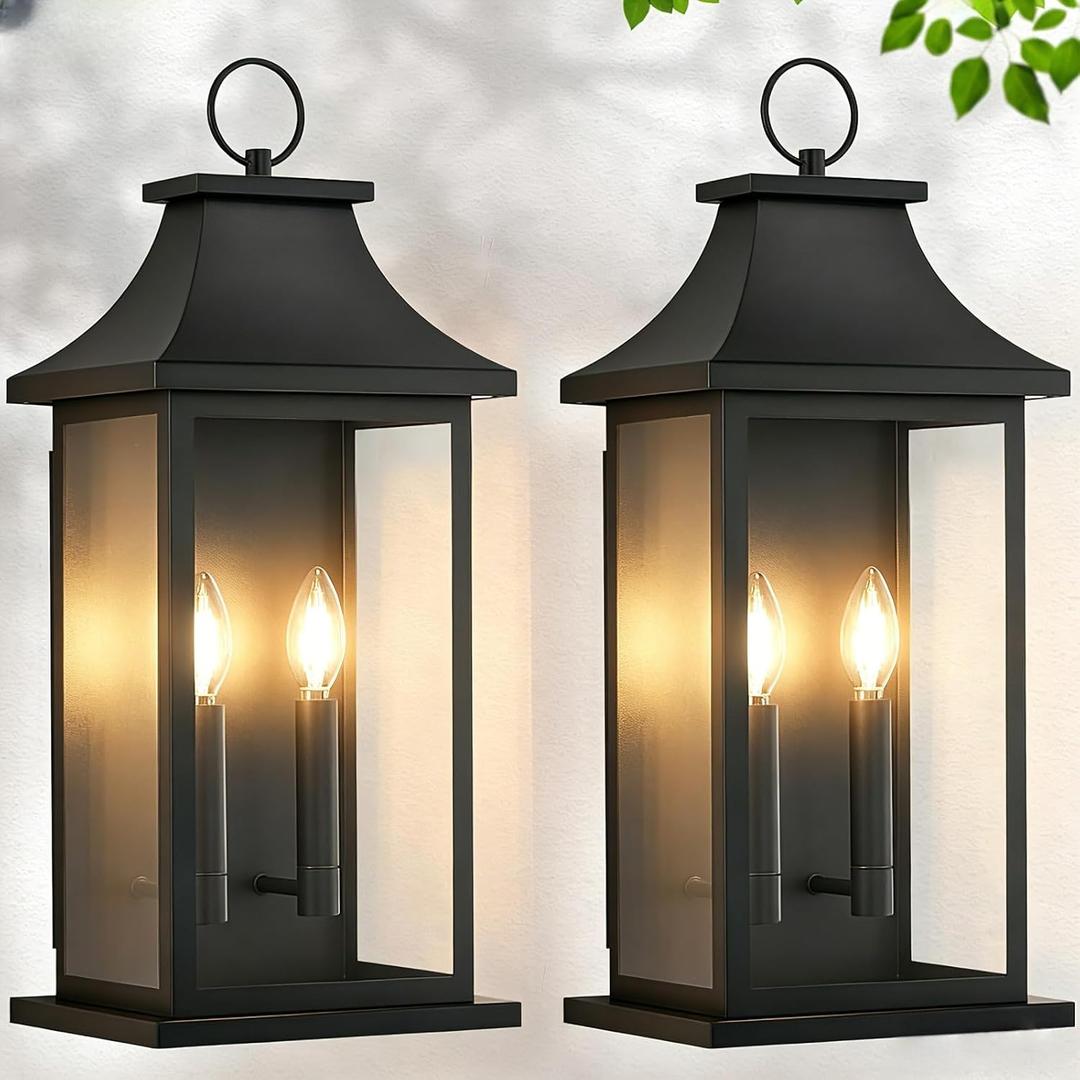 Large Outdoor Wall Lights Outdoor Lighting, Exterior Lighting Fixtures Wall Mount, Wall Sconce Light Outdoor Lanterns for Porch, Black 22 inch 2-Light, 2-Pack