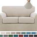 Turquoize 3 Piece Sofa Covers for 2 Cushion Couch Sofa Slipcover Soft Couch Cover for Dogs-Washable Sofa Furniture Covers with 2 Individual Cushion Covers, Jacquard Fabric (Loveseat, Island Fossi)