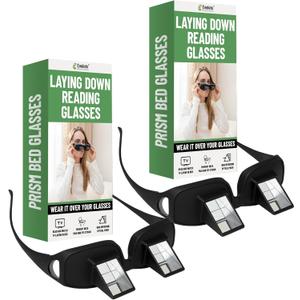 Evelots Laying Down Reading Glasses (2 Pack) - High Definition Lazy Bed Prism Spectacles for Bedside Reading and TV, Over Glasses Design, Unisex