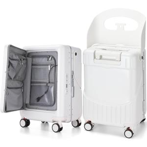 20'' Ride on Luggage Kids Rolling Suitcase with Seat & Aluminum Frame Back to School Gift for Student Travel(White), 53 X 35.5 X 25 Cm