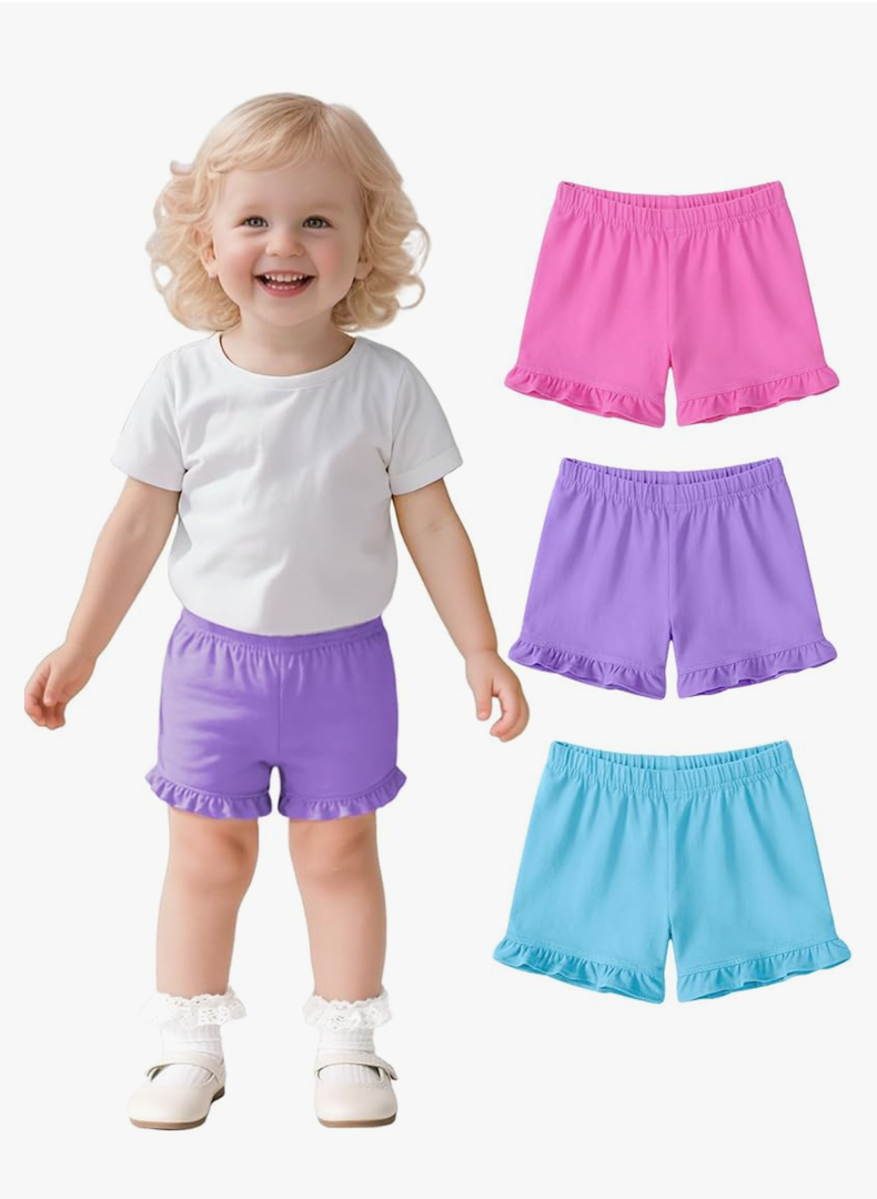 3 Pack Baby Girls Ruffle Shorts Toddler Cotton Dance Shorts Soft Summer Clothes Size 3T Rose Red+purple+blue