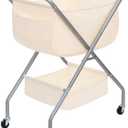 STORAGE MANIAC Collapsible Laundry Cart with Wheels 31.5"H Rolling Laundry Hamper Clothes Basket with Wheels, Canvas Liner Sturdy Steel Frame Folding for Small Narrow Space Easy Storage, Beige