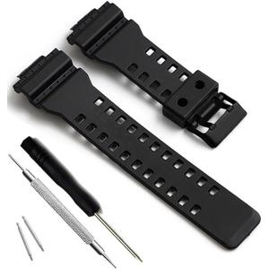 My Time OliBoPo Natural Resin Replacement Watch Band Strap for Casio Mens G-Shock GD120/GA-100/GA-110/GA-100C (Black+Black Buckle)