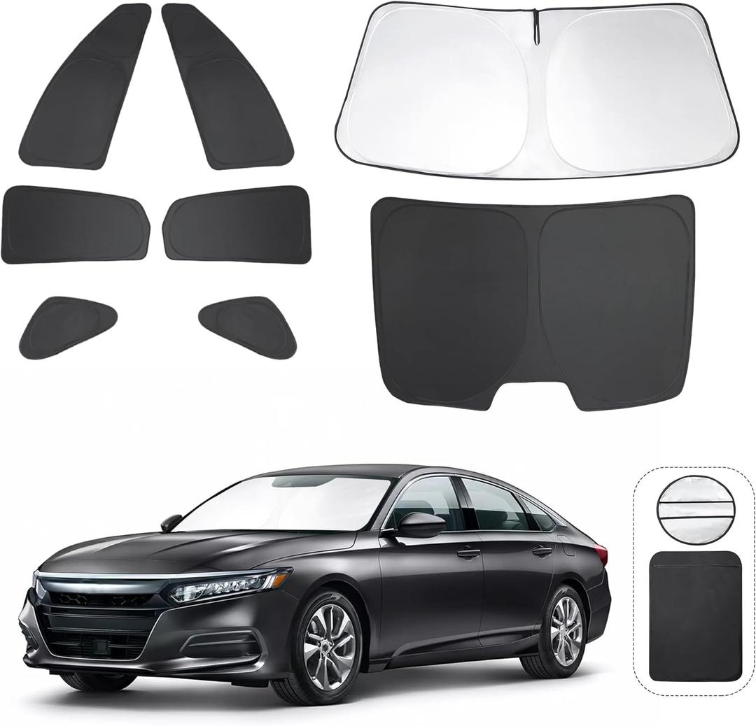 8PCS Windshield Sun Shade Custom Fit for 2018-2022 Honda Accord Sedan Accessories Foldable Sunshade Side Rear Window Shade Cover Full Set Privacy Protection Keeps Car Cool