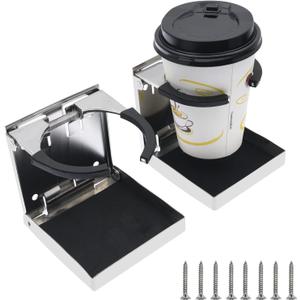 KAOLALI 2Pcs Adjustable Stainless Steel Folding Cup Drink Holder Marine Fold Up Drink Holders for Boat Car RV Truck