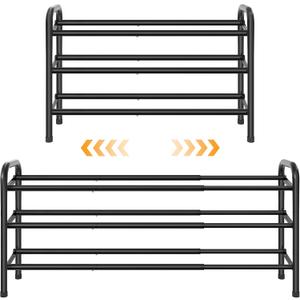 3 Tier Shoe Organizer, Shoe Rack for Closet, 28 Metal Shelf Can Expandable to 42, for Bedroom, Entryway, Closet, Garage, Adjustable to 18 Pairs Shoes, Black
