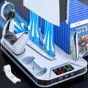 PS5 / PS5 Slim Cooling Station with Controller Charging Station for Playstation 5 Console Disc/Digital, Cooling Stand for Playstation 5 Slim with Cooler Fan Accessories with 3 USB Hubs/Headset Holder