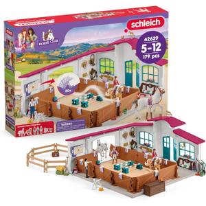 Schleich Horse Club - 179PC Peppertree Riding Arena Horse Playset with Real Dressage Cards - With Stable Set, 2 Horses, 3 Rider Figurines, Cards and Accessories - Toys for Girls & Boys Ages 5+ | 42639