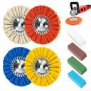 16ply Aluminum Buffing Wheels Kit 8pcs, 8in Airway Forged Wheels Buffing Polishing for 5/8" Arbor Angle Grinder, with Polishing Compound 4pcs, for Metal Rim Rig Aluminum Brass Rust Removal