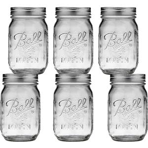 Ball Regular Mouth Mason Jars 16 oz - 6 Pack - Sure-Tight Lids - BPA Free - Freezer Safe - Ideal for Canning, Pickling, Fermenting, Storage + M.E.M Rubber Jar Opener
