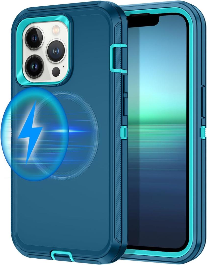 I-HONVA for iPhone 13 Pro Case [Compatible with MagSafe] Shockproof 3-Layer Full Body Protection Rugged Heavy Duty Cover Case for Apple iPhone 13 Pro 6.1 inch,Turquoise