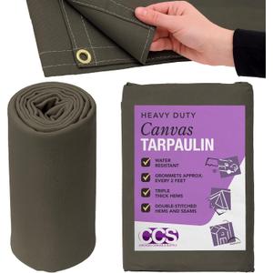 CCS Waterproof Canvas Tarp Cover (21oz) Heavy Duty Duck Cloth, Waxed Canvas Tarpaulin with Rustproof Brass Grommets for Camping, Construction, Equipment & Outdoor Use (Olive Drab, 12x14 Ft), 12 by 14 Feet