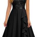 MISSMAY Women's Vintage V-Neck Sequin Formal Party A-Line Dress L