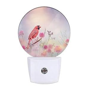 Uanvaha Bird Night Light Pink Bird Spring Garden Flowers LED Dusk to Dawn Night Lamp Auto Sensor for Bedroom Bathroom Hallway Living Room
 (1.6"D x 3"W x 4.8"H)