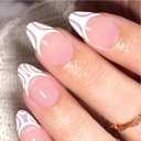 White French Tip Press on Nails Maigitur Medium Almond French Nail Tips Pink Bed 120Pcs Gel Nail Tips Swirl Strip Press on Nails in 15 Sizes Reusable Fake Nails for Women Girls Manicure