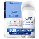 Secret Clinical Strength 100HR Sweat & Odor, Completely Clean Invisbile Solid Antiperspirant Deodorant for Women, 3X Stress Protection with Hyaluronic Acid, PH Balanced, Completely Clean Scent, 2.6 oz