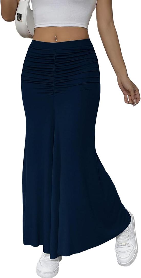 HELYO Women's Elegant Casual Work Business Summer High Waisted Dress Skirts Boho Flowy A Line Long Maxi Skirt S39 (L)