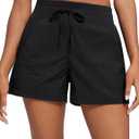 CRZ YOGA Lightweight Casual Shorts for Women 3.5" - High Waisted Linerless for Athletic Lounge Hiking with Zip Pockets (Black, L)