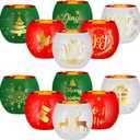 Jingmore 12 Pcs Christmas Votive Candle Holder 3.3 x 2.7 Inch Tealight Candle Holder for Christmas Red Green White Xmas Candleholder Jar Decorations for Table Centerpiece Home Party Holiday