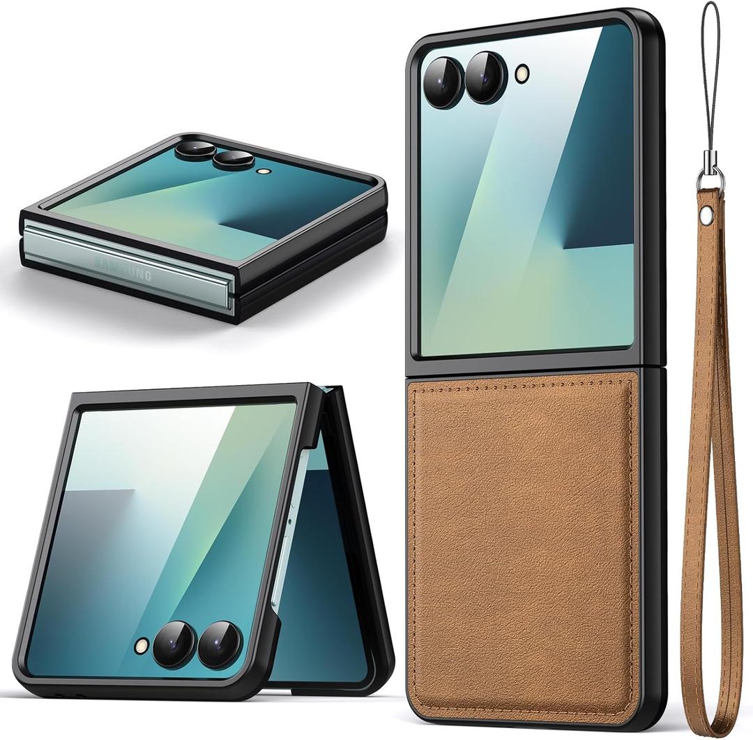 Oududianizi for Samsung Galaxy Z Flip 7 Case, Shockproof Premium PU Leather, Hard PC Bumper, Ultra-Thin Slim Durable Protective Case (Brown)