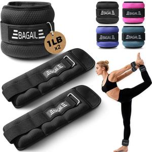 BAGAIL Ankle Wrist Weights for Women & Men, One Pair of Wearable Leg Arm Weights with Sleek Design & Secure Fit for Walking, Running, Pilates, Home Fitness & Physical Therapy (Black) 1 LB x 2 (2 LBS pair)