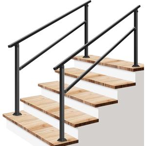 VIVOSUN 2-Pack Outdoor Handrail, 5 Step Stair Handrail, 69" x 36" Fits 1 to 5 Steps, Wrought Mattle Iron Handrail for Concrete Steps, Porch Steps, One-Step Assembly, 2 Packs, Black