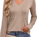 ANRABESS Women Long Sleeve Shirts V Neck Pleated Tunic Top Business Dressy Casual Blouse 2025 Fall Fashion Outfits, Khaki, L