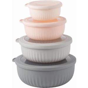COOK WITH COLOR Prep Bowls with Lids- Wide and Deep Nesting Plastic Small Mixing Bowl Set with Lids, 8 Piece Set - Wide Bowls, Grey/Pink