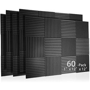 60 Pack Acoustic Panel Polyurethane Foam Sound Proof Acoustic Treatment Room Kit for Absorbing Sound on Walls, 1" X 12" X 12" Sound-Proof Material for Home Studio Ceiling (60 Pack) (60PCS)