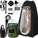 Portable Shower with Heater, Pop Up Camping Shower Privacy Tent Kit with LED Lights, 6000mAh Rechargeable Shower Pump, 6.6 Gal Foldable Bucket, Outdoor Camp Shower Kit for Travel, Pet Bath, Car Wash, Black